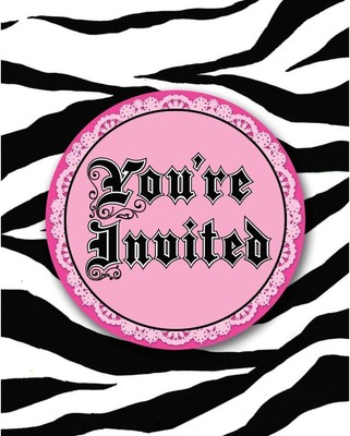 Super Stylish Pink Black Zebra Polka Dot Birthday Party Invitations w/Envelopes