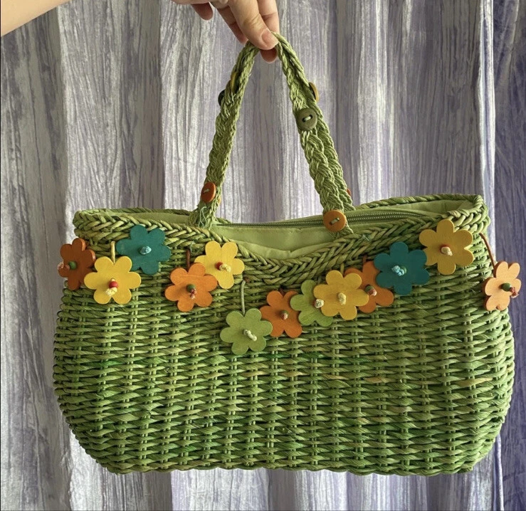 Alma Tonutti woven tote handbag purse made in Italy 🇮🇹 hanging flowers