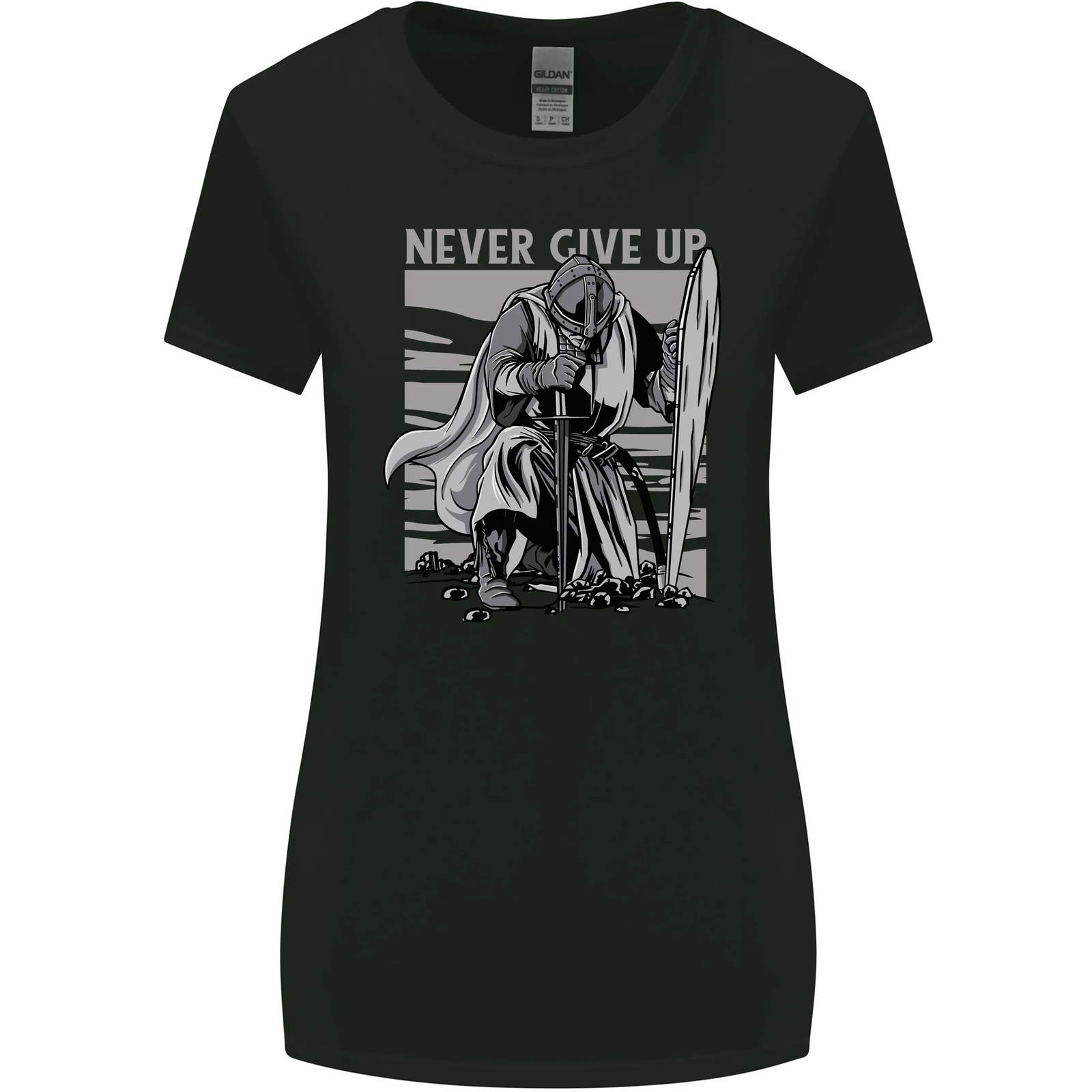 Teutonic Knight Never Give Up Crusader Gym Womens Wider Cut T-Shirt-image