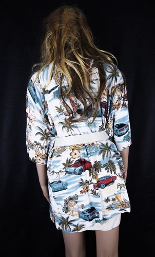 100% Rayon Kleid Shirt Dress Islander Dream Girls Cars Beach Scenery Gr XL - Picture 21 of 22
