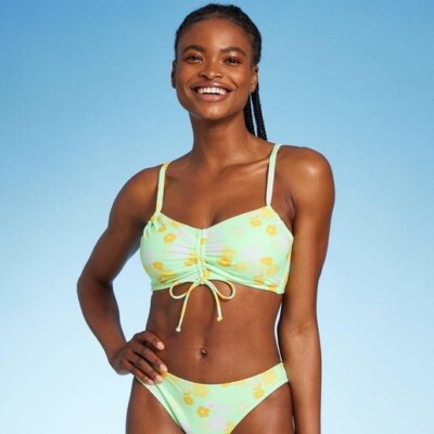 Juniors' CinchFront Bralette Bikini Top ONLY  Mint Green D/DD Cup NWT 1000001039
