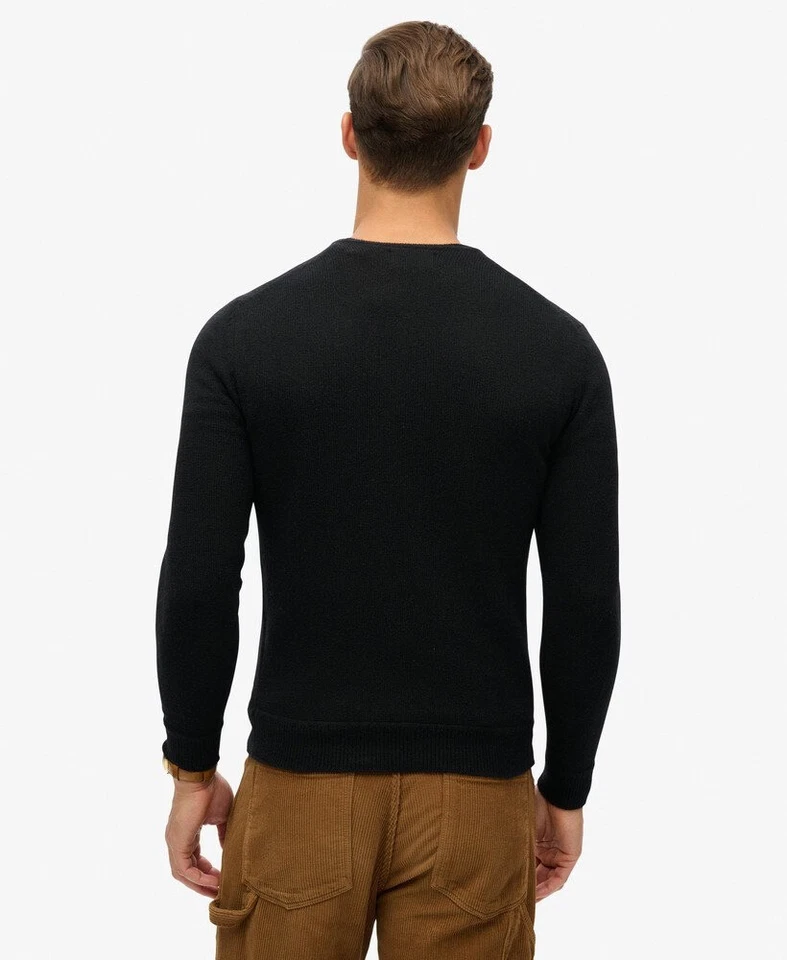 Superdry Jumper Crew Neck Knitted Long Sleeve Pullover Wool Cotton Mix Black - Image 4 of 4