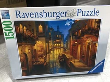 Ravensburger Waters of Venice Italy Night Boat Streets Puzzle 1500 Pieces EUC