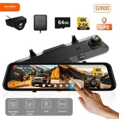 WOLFBOX G900 Dashcam 4K+2.5K Spiegel Dashcam Vorne und Hinten AutoKamera