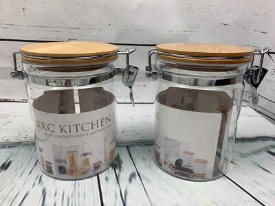 Clear Glass Storage Canisters Jars Airtight Kitchen 2pcs 27floz