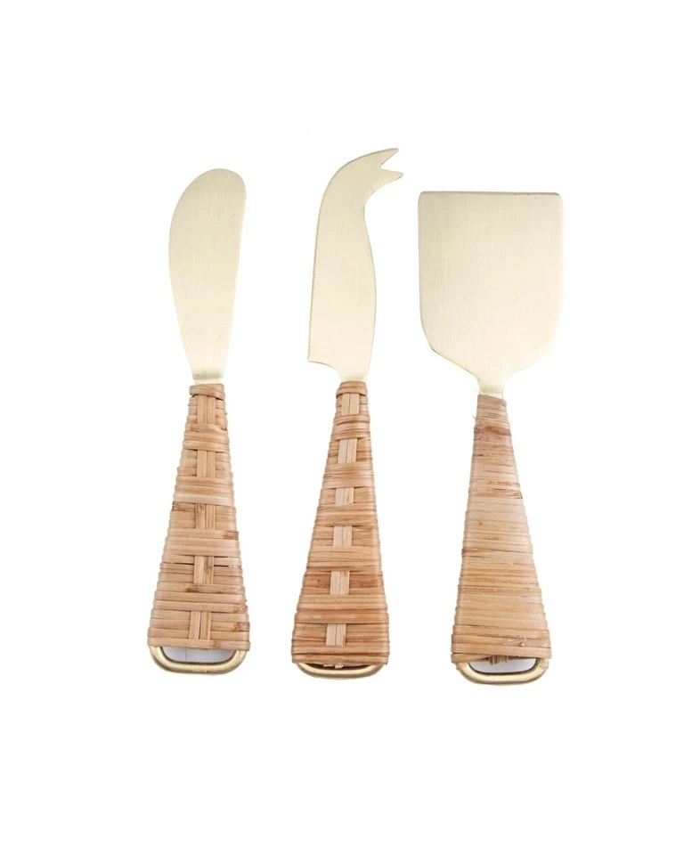 Thirstystone 262062 Juego de 3 cuchillos de queso dorado cepillado con asas de ratán Foto 2 de 2