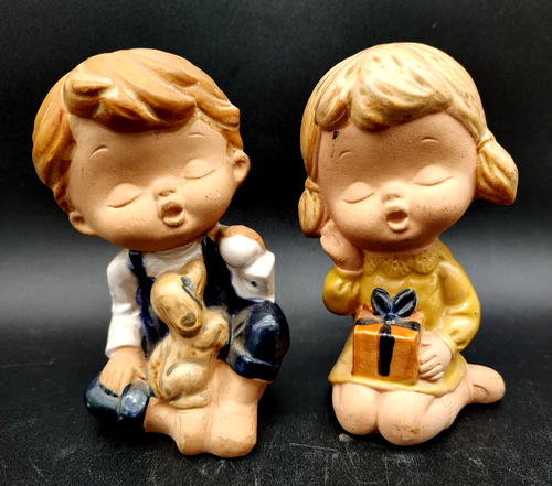 Vintage Pair of "Genuine Handcrafted Stoneware Japan" Boy/Girl Figurines - Picture 2 of 9