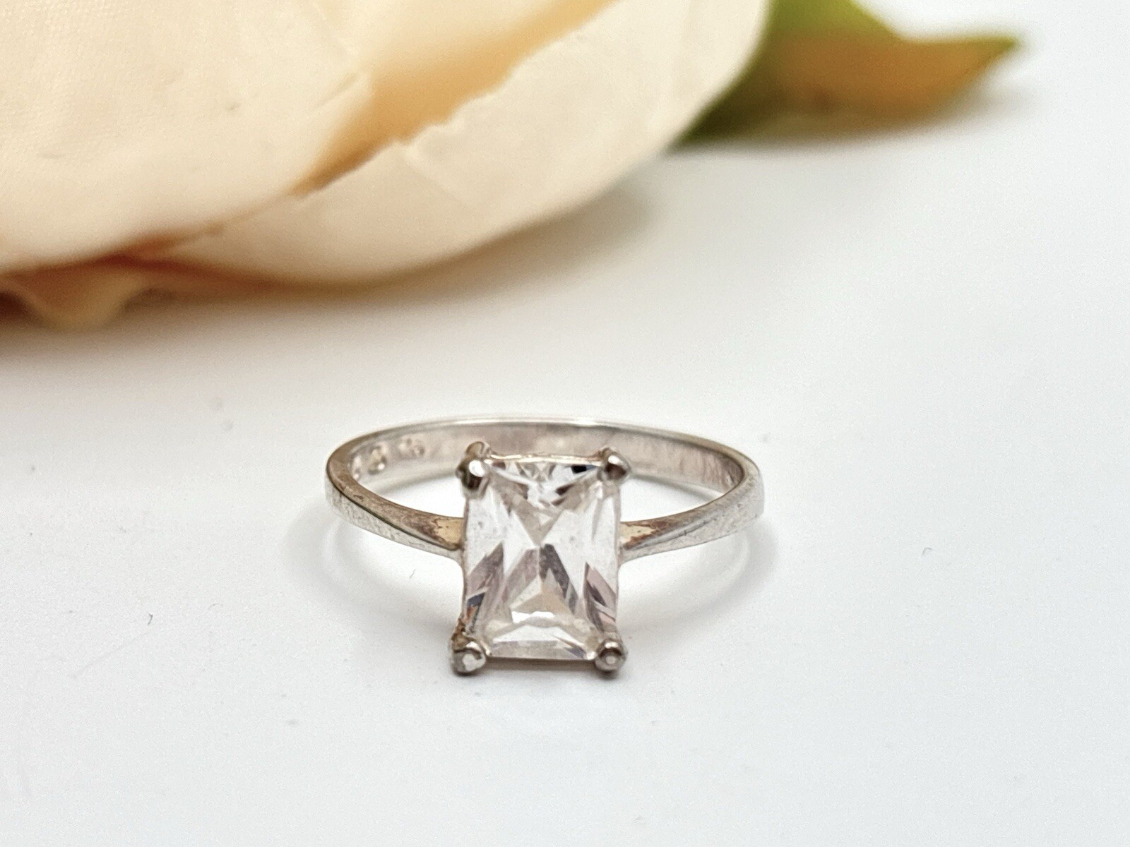 Sterling Silver 925 Emerald Cut Rectangle CZ Soli… - image 2