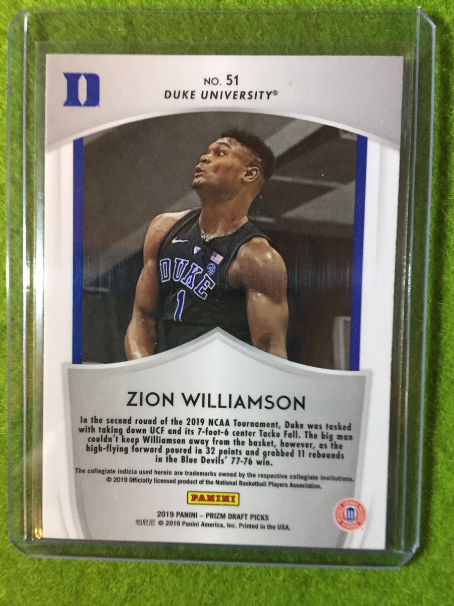 ZION WILLIAMSON ROOKIE CARD PANINI PRIZM RC DUKE JERSEY #1