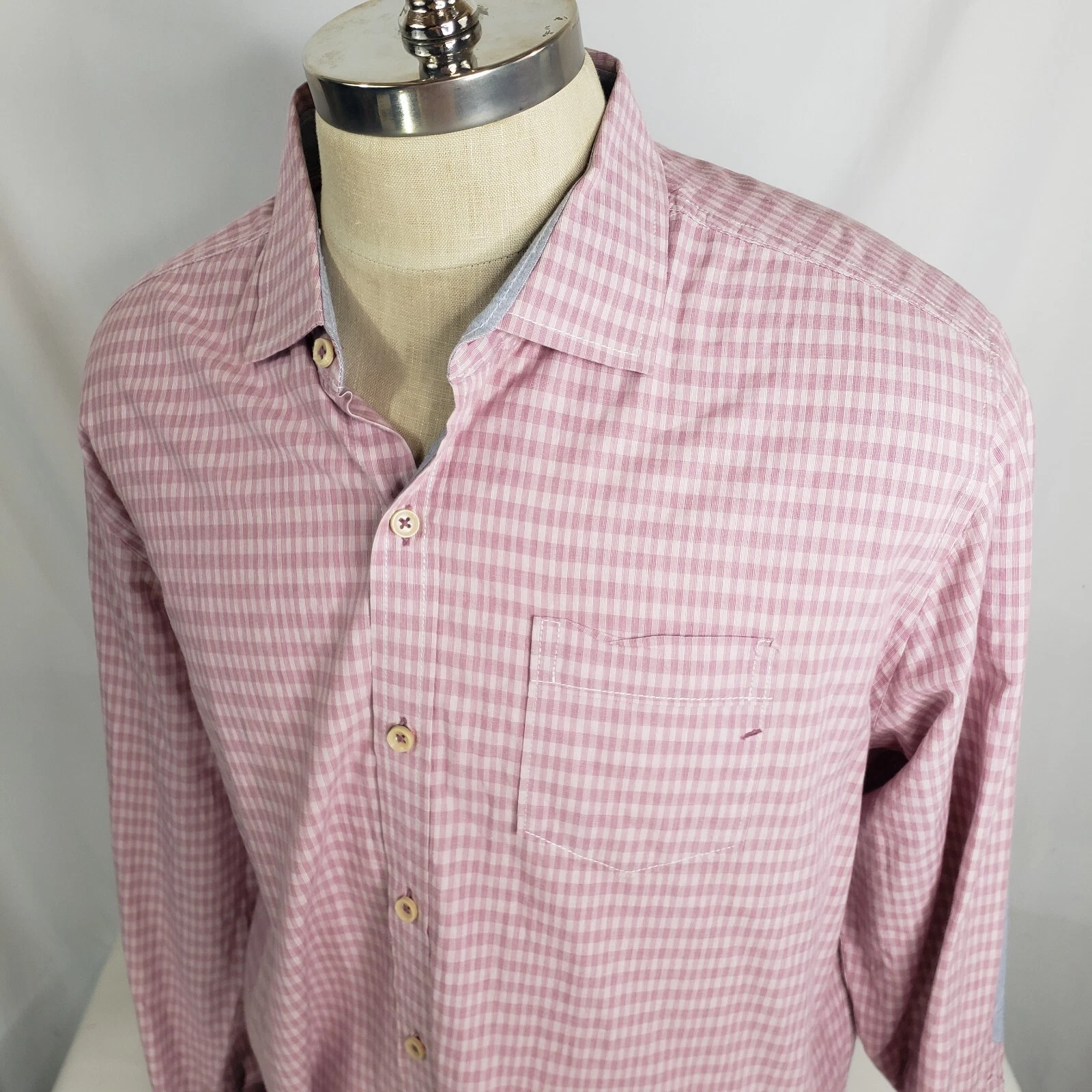 Tommy Bahama Jeans Men's Island Modern Fit Shirt Sz XL Pink Check Elbow Patch