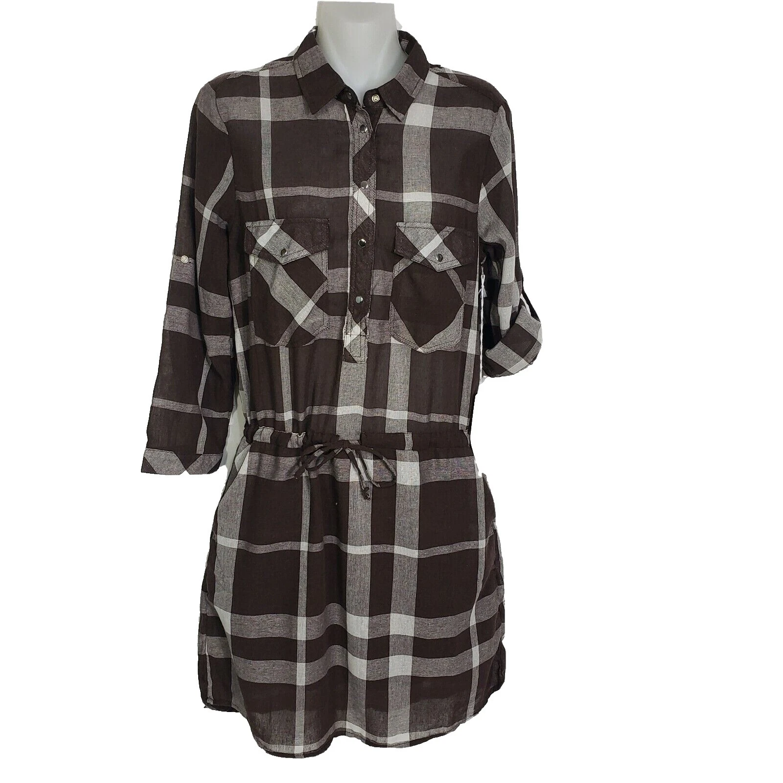 Vestidos de camisa de manga 3/4 de lino