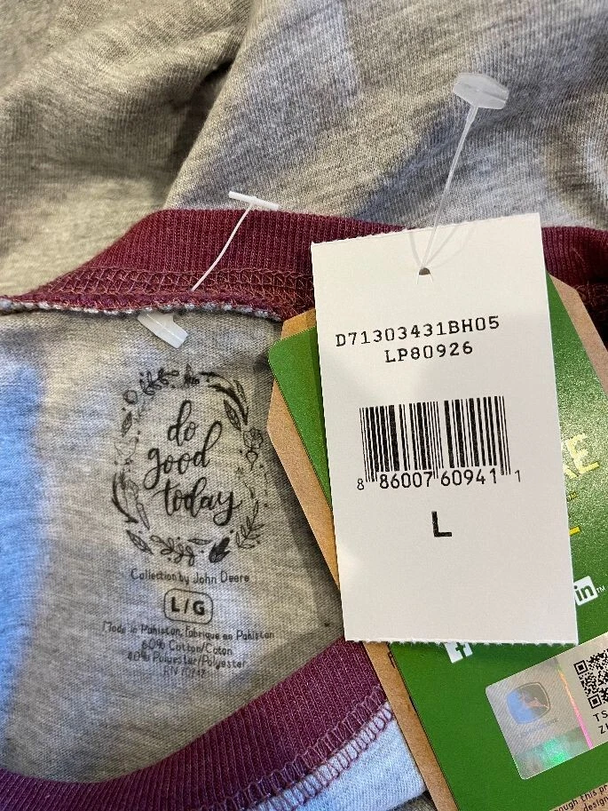 Camiseta raglán manga 3/4 John Deere para niños Do Good Today Tractor talla: L nueva con etiquetas Foto 2 de 3