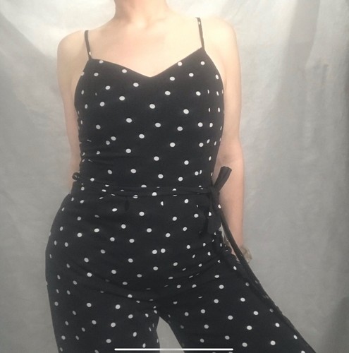NWT Monteau Black & White Polka Dot Jumpsuit Size Large - Picture 4 of 12