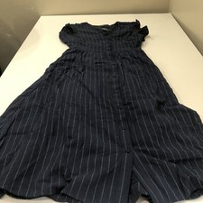 Lulus Pin Stripes Midi Dress W/Ruffle Sleeves Navy Blue Size S