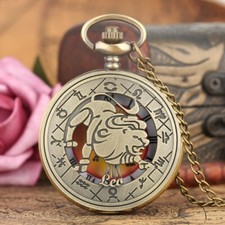 Retro Zodiac Constellation Unisex Quartz Pocket Watch Pendant Chain Birth Gifts