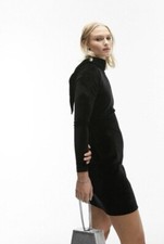 TopShop Knot Wrap Velvet Open Back Mini Dress Black Womens Size 4-6 NWOT