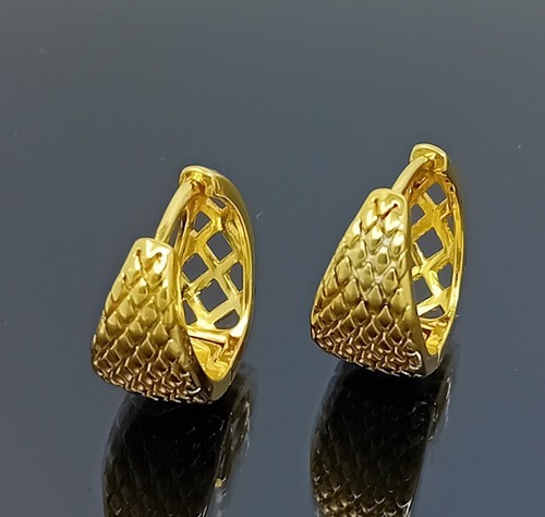 Impresionantes pendientes de aro de textura italiana pequeños de 18 quilates rellenos de oro de 18 quilates 15 mm - Imagen 8 de 14