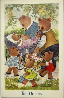 Anthropomorphic Teddy Bears Comic Humor Salmon Postcard Artist impression 13783