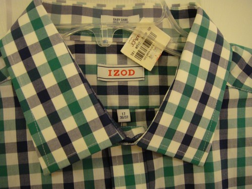 Langarmshirt IZOD Easy Care grün/blau kariert Herren Größe 17 36/37 NEU - Bild 2 von 8