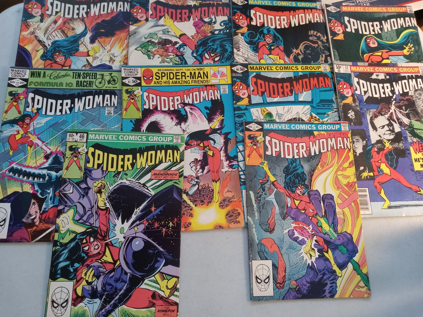 Spider-Woman Marvel Comic LOT 32 34 35 37 40 41 42 44 46 1st Flying Tiger 80s