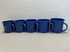 5 Blue Speckled Enamelware Coffee Mugs Cups Camping