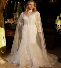 Gorgeous Mermaid Wedding Dress With Mesh Cape Two Pieces Lace Long Sleeve Boho