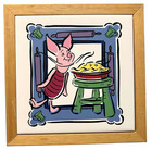 Vintage Piglet Winnie the Pooh Ceramic Wall Art Wood Frame Kitchen Decor  7 in