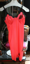 Vintage 1960's Red W/ Black Flower Accents Negligee Slip Lingerie