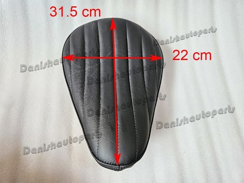 BLACK LEATHER VERT RIB CHOPPER SOLO SEAT & PILLION PAD TUCK & ROLL HARLEY BOBBER - Picture 12 of 23