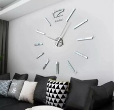 Wanduhr XL Deko Spiegel Edelstahl  Optik Uhr Wandtattoo Wand Uhr Groß XXL Clock