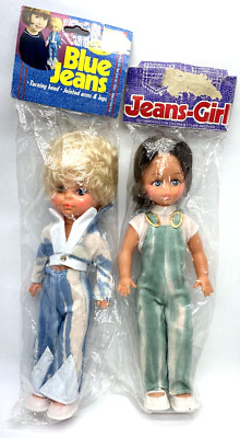 Vtg Kmart ~ Fun World Hong Kong ~ Blue Jeans Girl Plastic Doll ~ Jointed ~ Lot 2