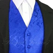 Royal Blue Paisley Tuxedo Suit Dress Vest Waistcoat Formal Party Prom Wedding 