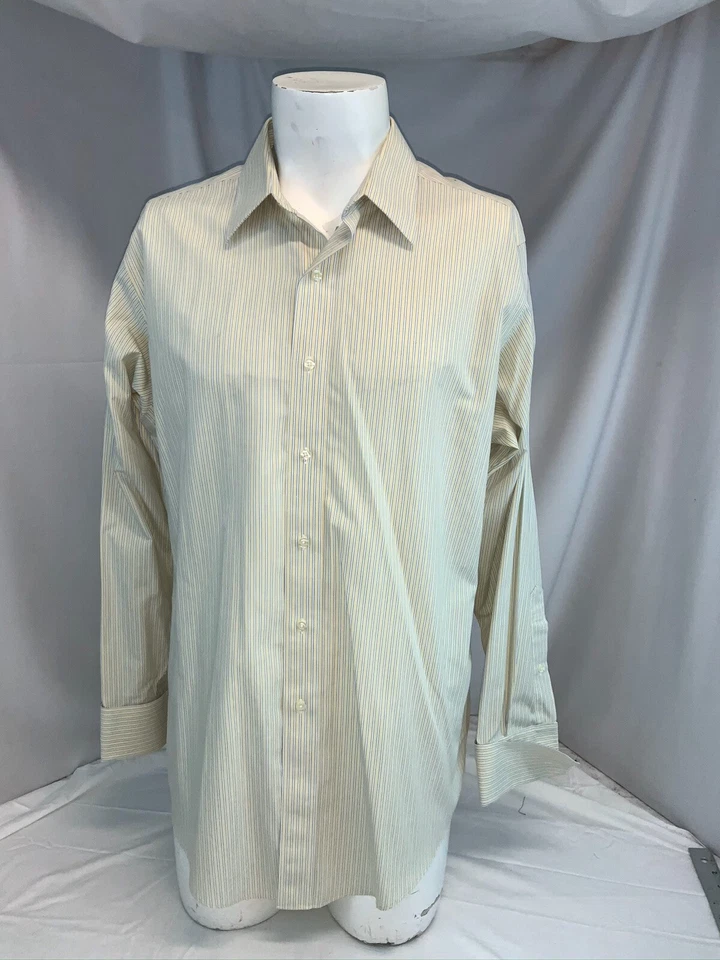 Camisa Brooks Brothers Puño Francés 16 34 Amarillo Azul Rayas Algodón YGI D0-197 Foto 2 de 4