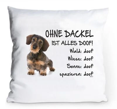 Kissenbezug 40x40cm "Ohne Dackel ist alles doof!" Rauhaardackel Hund Kissenhülle