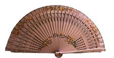 Vintage Handpainted Wooden Cut Out Floral Filigree Pink Hand Folding Fan