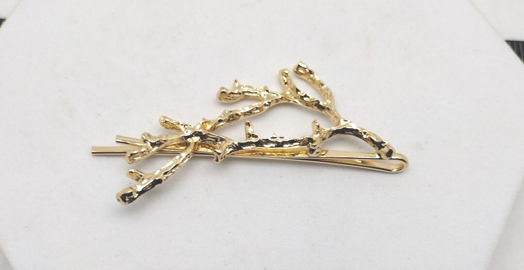 Gold-Toned Holiday Branch Hair Clip Bobby Pin for Side-Swept Styles