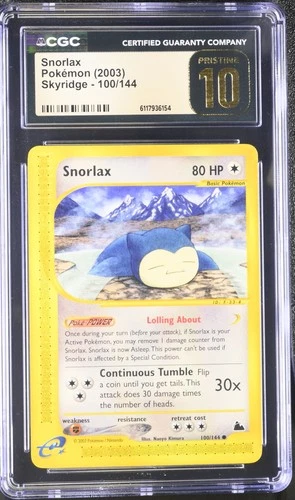 CGC 10 PRISTINE Snorlax 2003 Skyridge 100/144 Pokemon Card