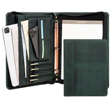 Genuine Leather Portfolio Binder for Men Women,Padfolio Organizer with Zippe...