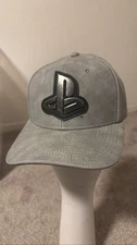 PlayStation Metal Logo Snapback Hat Cap Faux Leather Gray Adjustable PS Gamer