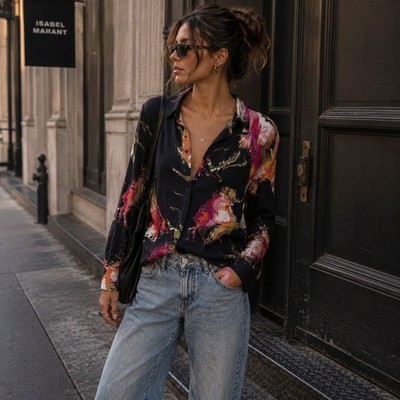 Desigual Nagoya Black Abstract Painterly Print Viscose Button Up Blouse Small