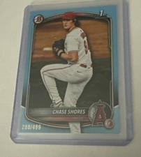 2025 Bowman Draft Sky Blue #BD142 Chase Shores 1st RC /499 Los Angeles Angels