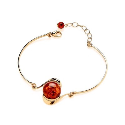 Grobes Damenarmband Damenarmreif 9 kt Gold auf Silber natürlicher baltischer Bernstein
