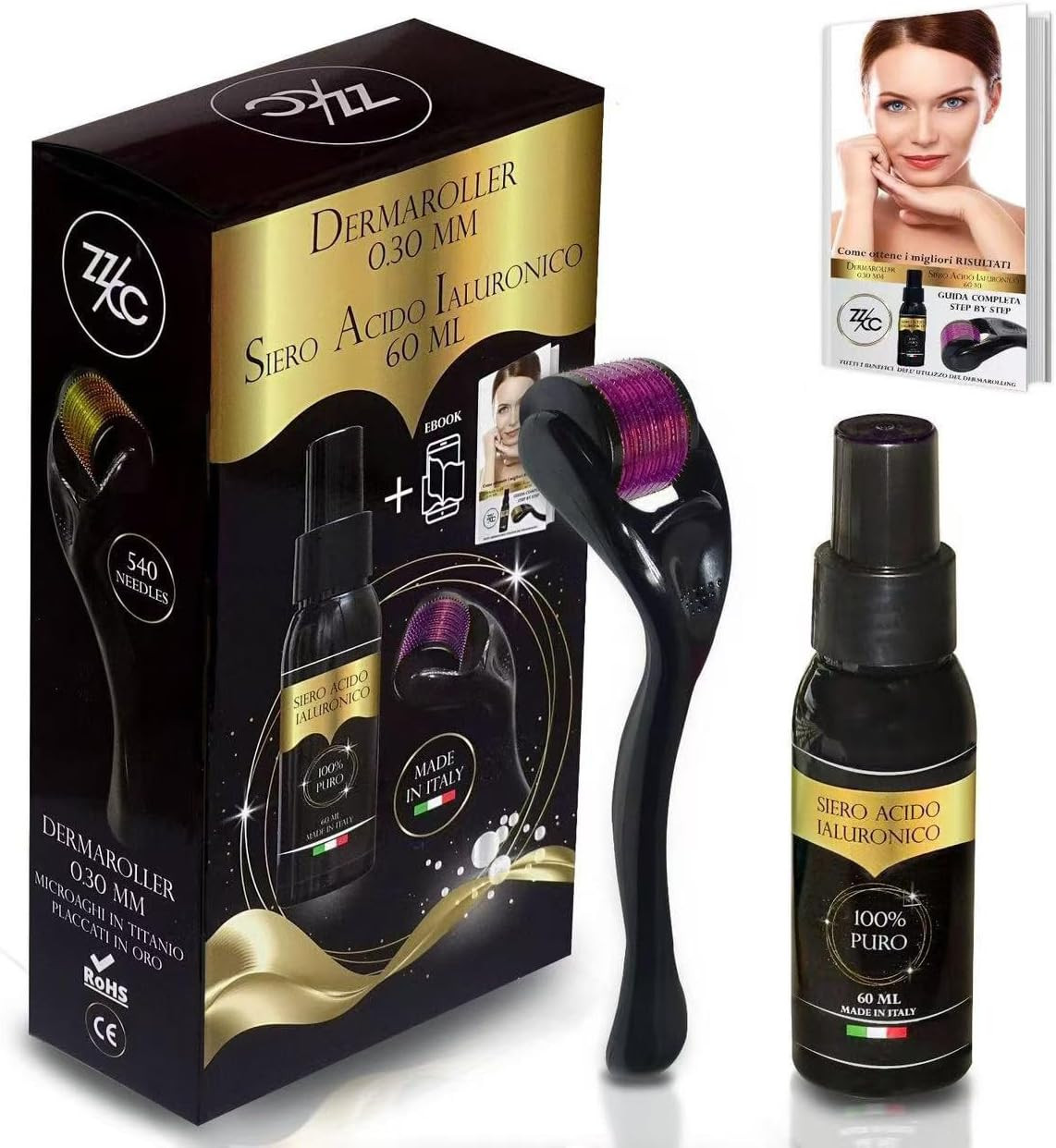 Made in Italy - Kit Dermaroller Viso 0.30Mm + Siero Acido Ialuronico 60Ml – Con 