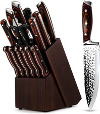 Knife Set, 15-Piece Kitchen Knife Set with Block Wooden German Stainless Steel