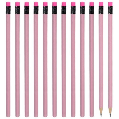 Triangle Wooden Pencils Bulk, 12 Pack HB Graphite Pencils with Eraser, Pink