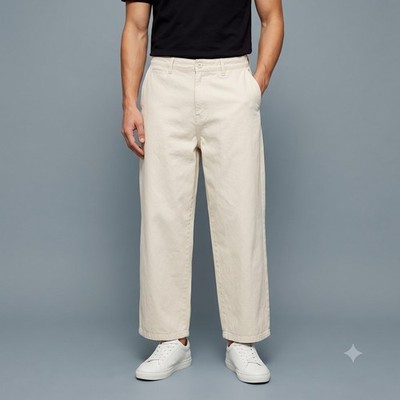 Topman Wide Leg Balloon Trousers Men's 36x32 Off White Ecru Cotton EUC