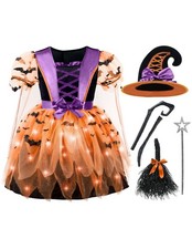 Light Up Witch Costume for Girls - Toddler Halloween Dress with Hat Broom