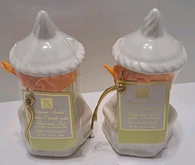 Aromatique Summer Sorbet Candle Votive With Base & Lid 2.5oz Scented Lot of 2 