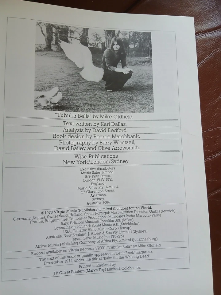 Mike Oldfield Tubular Bells Keyboard Tabular/Music Score 1973 Used/Read - Image 3 of 3