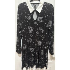Womens Y2K Hot Topic Celestial Sun Moon Black Dress Whimsigoth Witchy Sz XL